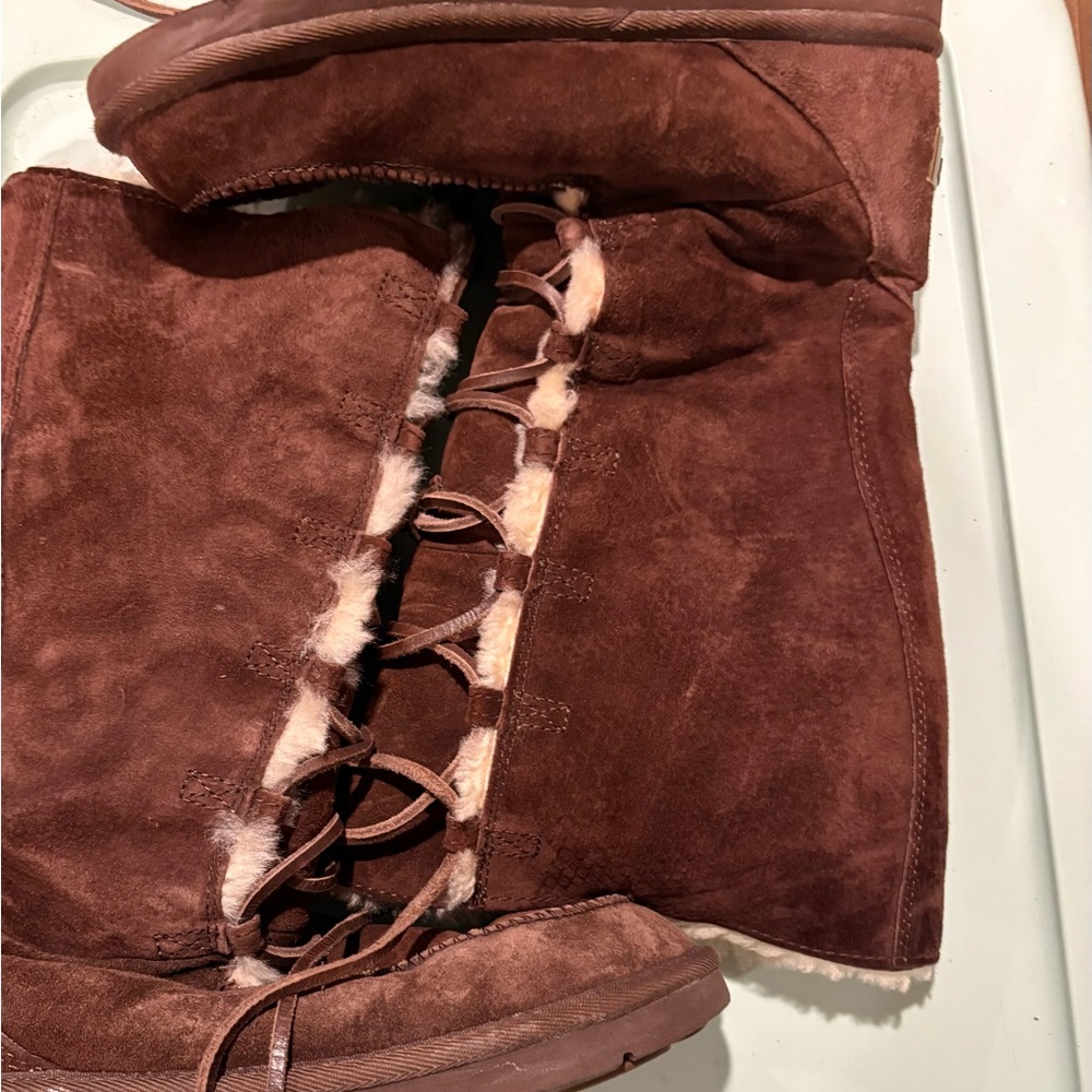 UGG Chocolate Suede Boots with Fur